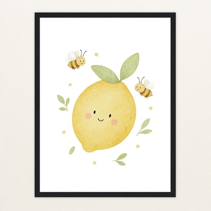Obst: Zitrone Poster mit Holzrahmen von tinylearner