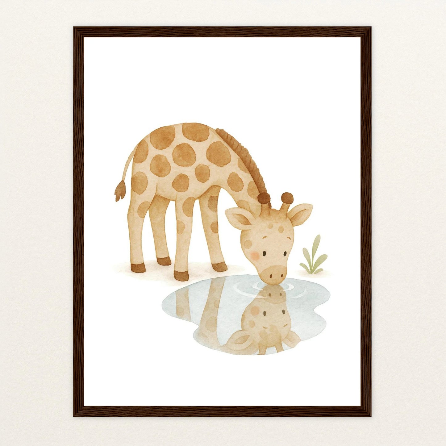 Greta die Giraffe - Motiv: "Trinken" Poster mit Holzrahmen von tinylearner