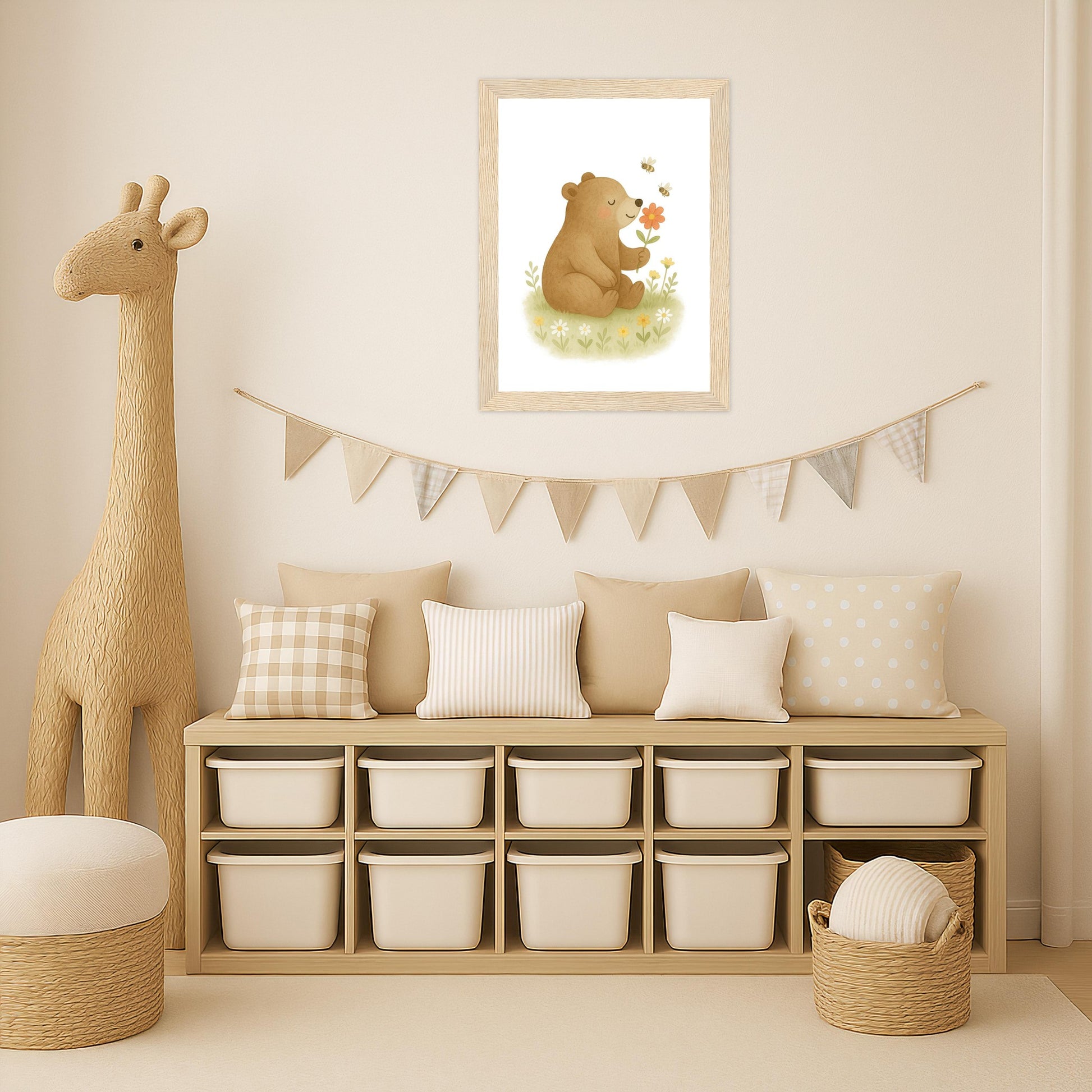 Balu der Bär - Motiv: "Blume" Poster mit Holzrahmen von tinylearner