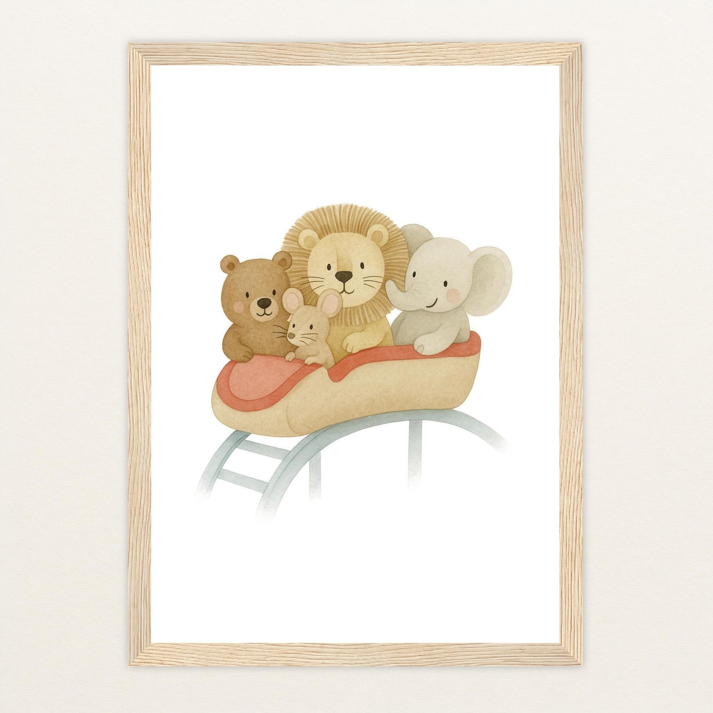 Tierfreunde - Motiv: "Achterbahn" Poster mit Holzrahmen von tinylearner