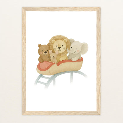 Tierfreunde - Motiv: "Achterbahn" Poster mit Holzrahmen von tinylearner