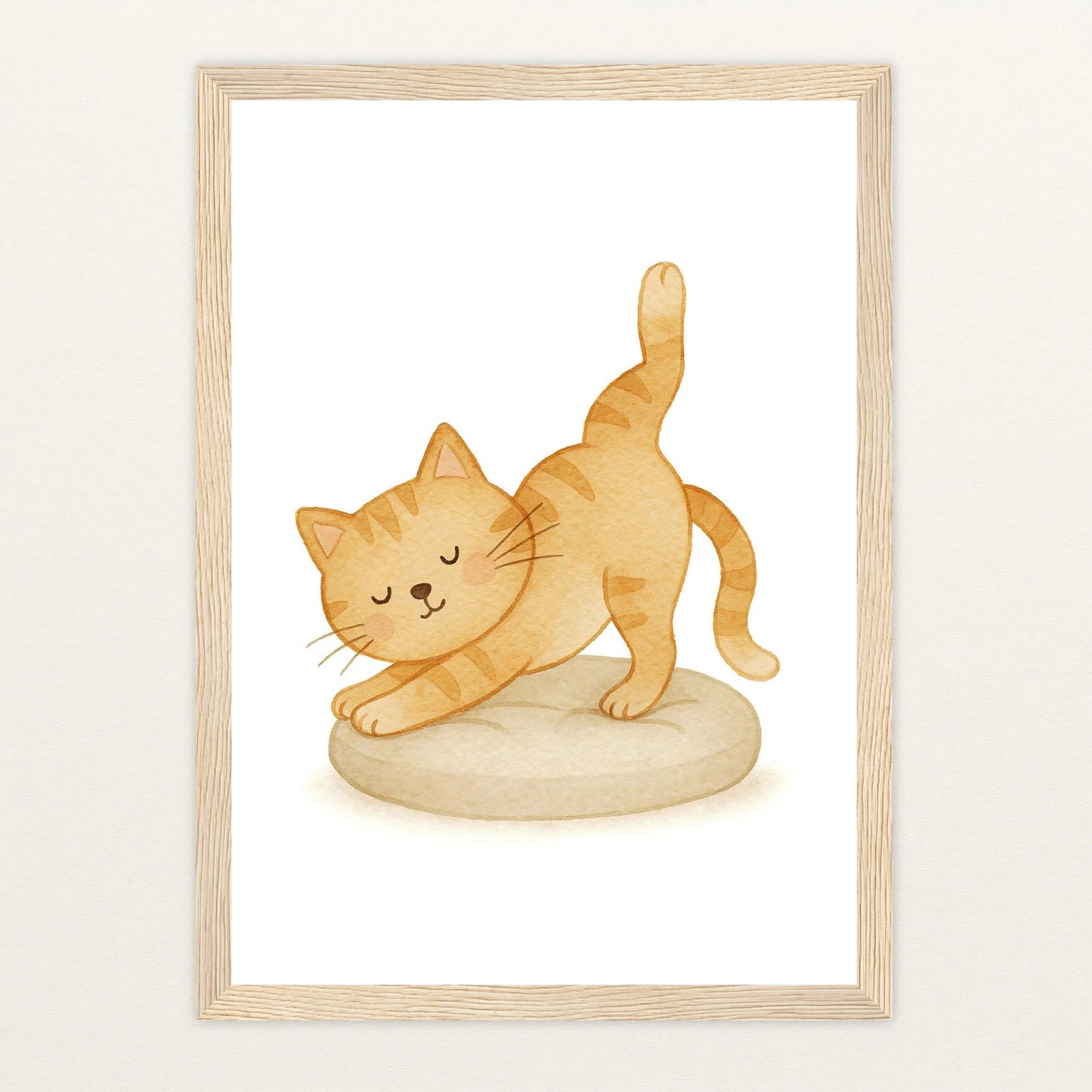 Kira die Katze - Motiv: "Yoga" Poster mit Holzrahmen von tinylearner