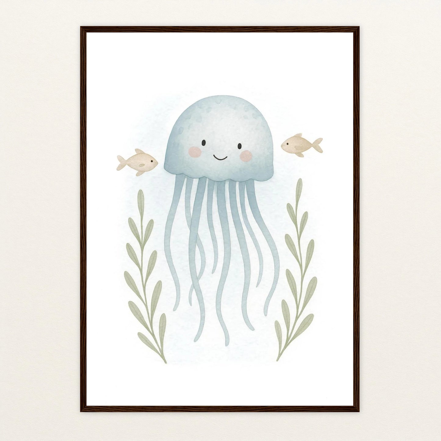 Quinn die Qualle Poster mit Holzrahmen von tinylearner