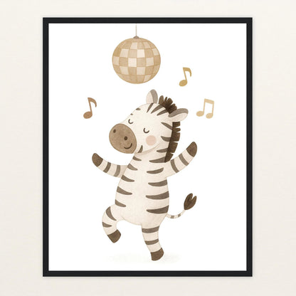 Zinni das Zebra - Motiv: "Tanzen" Poster mit Holzrahmen von tinylearner