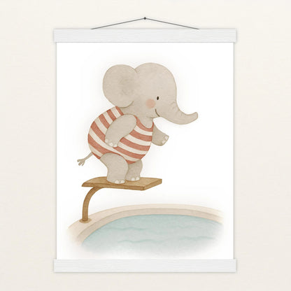 Emil der Elefant - Motiv: "Pool" Poster mit Leisten von tinylearner