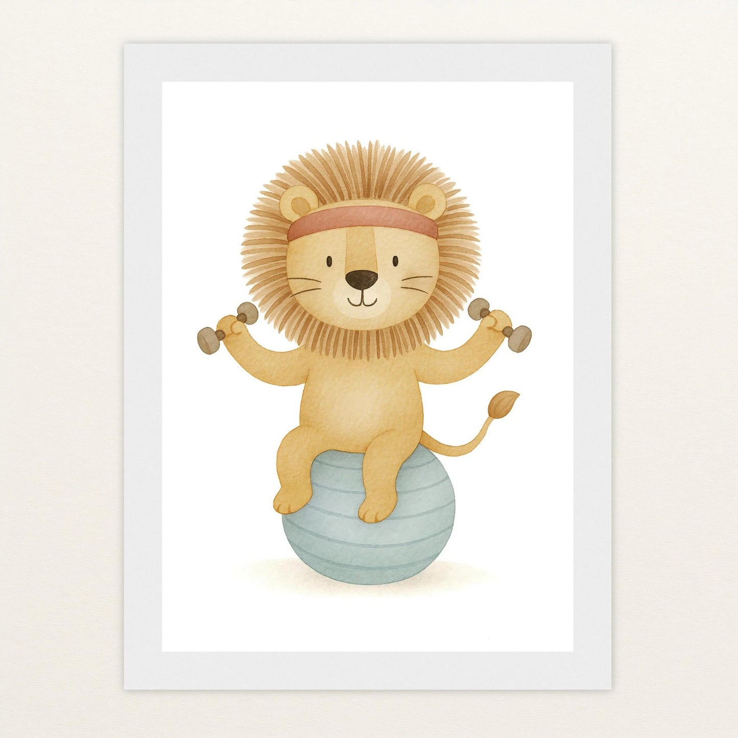 Leo der Löwe - Motiv: "Workout" Poster mit Holzrahmen von tinylearner