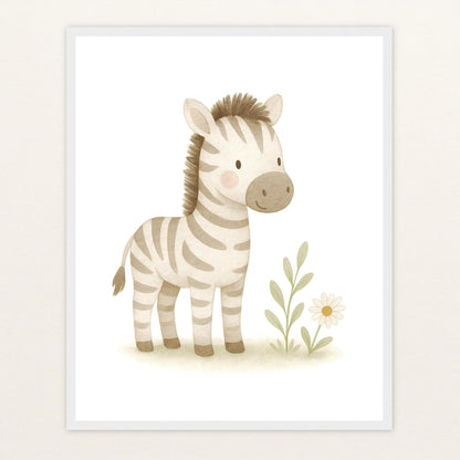 Zinni das Zebra Poster mit Holzrahmen von tinylearner
