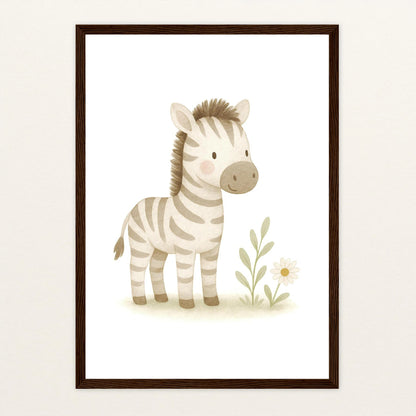 Zinni das Zebra Poster mit Holzrahmen von tinylearner