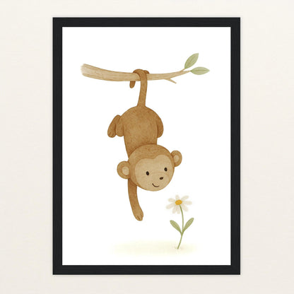 Aki der Affe - Motiv: "Gänseblümchen" Poster mit Holzrahmen von tinylearner