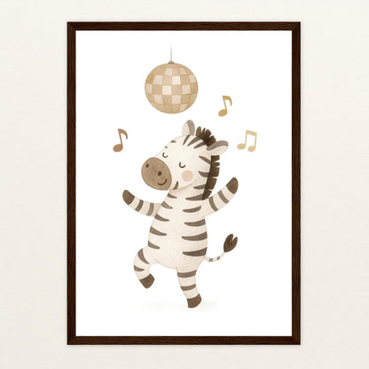 Zinni das Zebra - Motiv: "Tanzen" Poster mit Holzrahmen von tinylearner