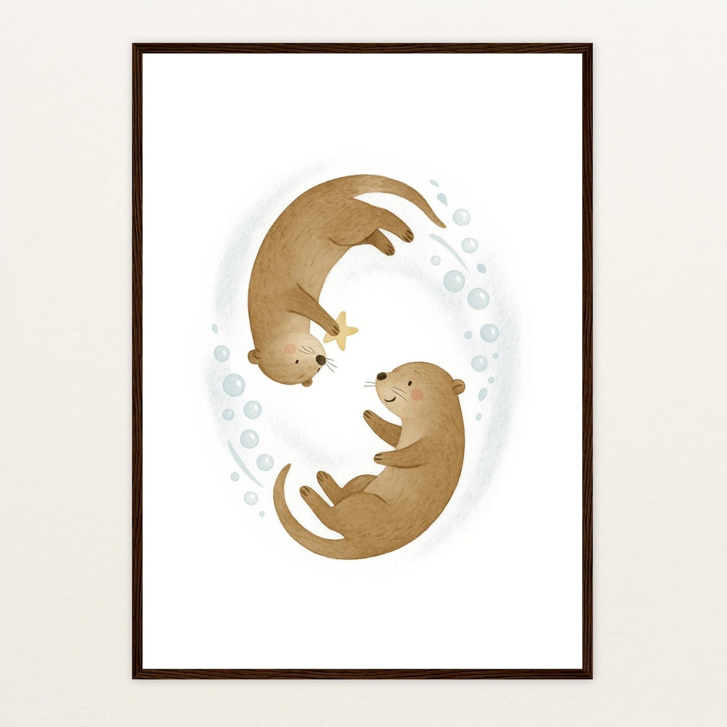 Otti der Otter - Motiv: "Stern" Poster mit Holzrahmen von tinylearner