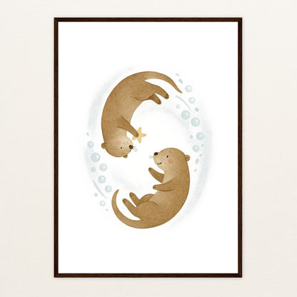 Otti der Otter - Motiv: "Stern" Poster mit Holzrahmen von tinylearner