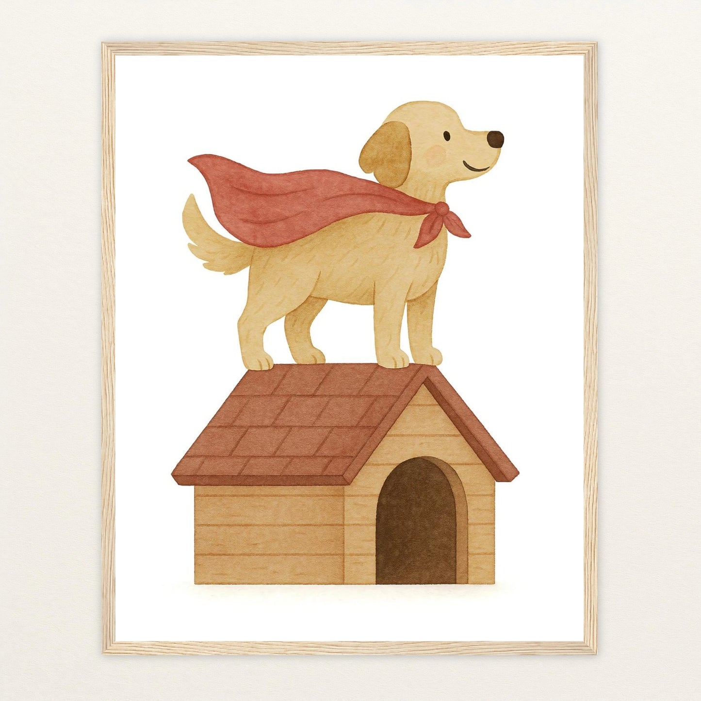 Hugo der Hund - Motiv: "Superheld" Poster mit Holzrahmen von tinylearner