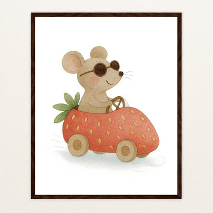 Mimi die Maus - Motiv: "Erdbeerwagen" Poster mit Holzrahmen von tinylearner