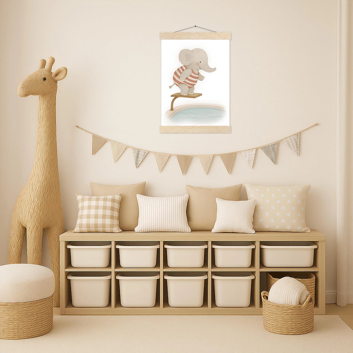 Emil der Elefant - Motiv: "Pool" Poster mit Leisten von tinylearner