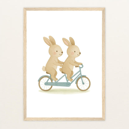 Holly der Hase - Motiv: "Tandem" Poster mit Holzrahmen von tinylearner