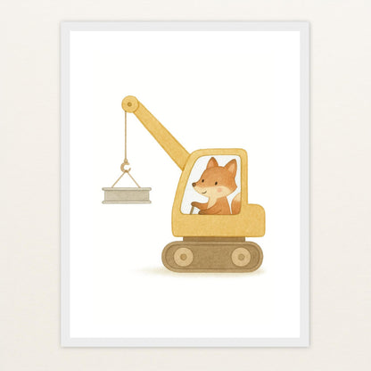 Finnegan der Fuchs - Motiv: "Kran" Poster mit Holzrahmen von tinylearner