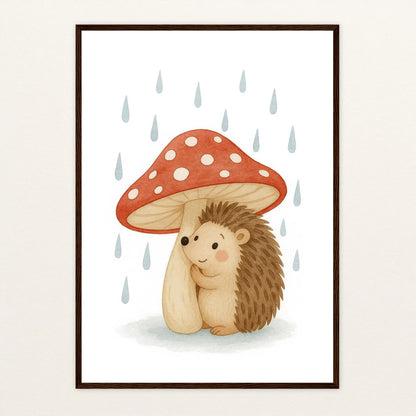 Iggi der Igel - Motiv: "Regen" Poster mit Holzrahmen von tinylearner