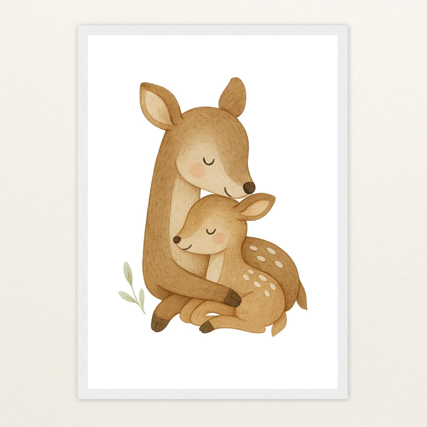 Ria das Reh - Motiv: "Kuscheln" Poster mit Holzrahmen von tinylearner