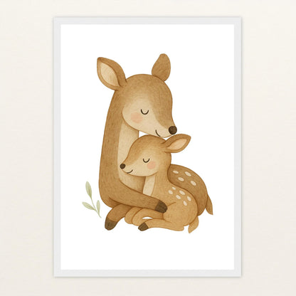 Ria das Reh - Motiv: "Kuscheln" Poster mit Holzrahmen von tinylearner