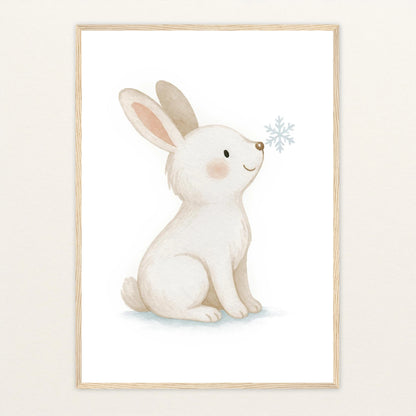 Sina der Schneehase Poster mit Holzrahmen von tinylearner
