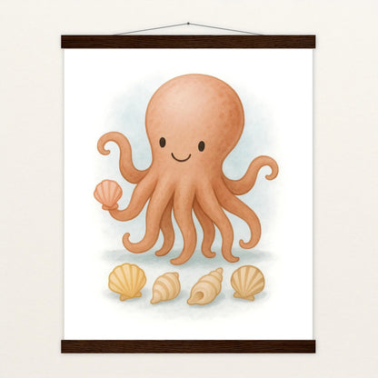 Tilli der Tintenfisch - Motiv: "Muscheln" Poster mit Leisten von tinylearner