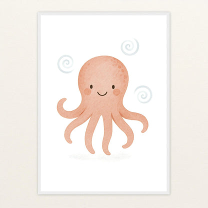 Tilli der Tintenfisch Poster mit Holzrahmen von tinylearner