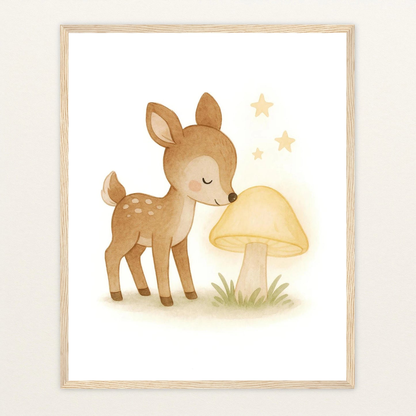 Ria das Reh - Motiv: "Leuchtpilz" Poster mit Holzrahmen von tinylearner