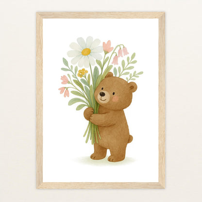 Balu der Bär - Motiv: "Blumenstrauß" Poster mit Holzrahmen von tinylearner