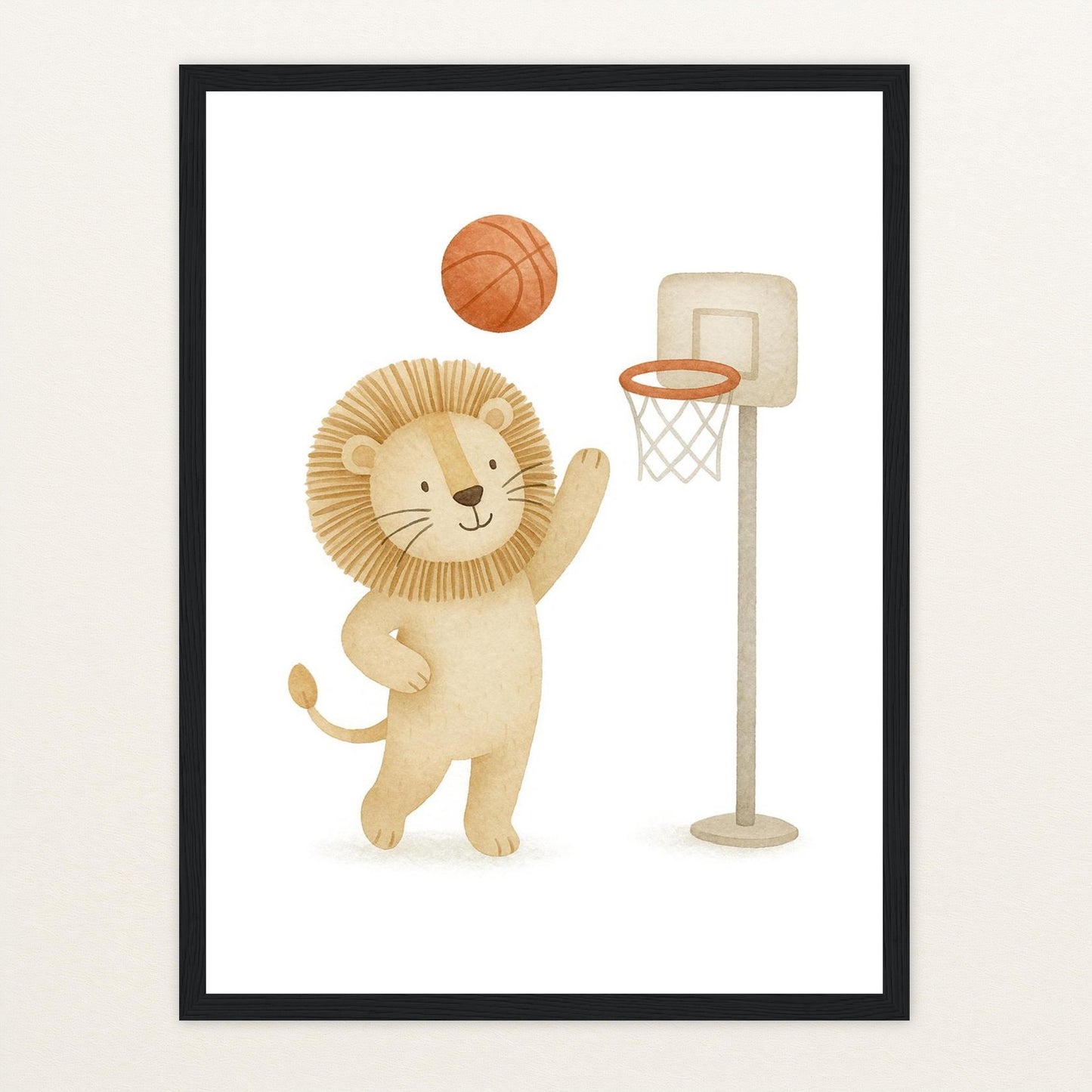 Leo der Löwe - Motiv: "Basketball" Poster mit Holzrahmen von tinylearner
