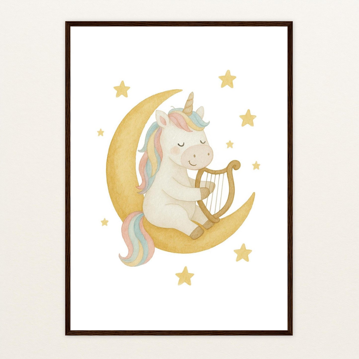 Luni das Einhorn - Motiv: "Mond" Poster mit Holzrahmen von tinylearner
