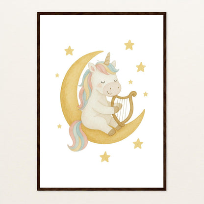 Luni das Einhorn - Motiv: "Mond" Poster mit Holzrahmen von tinylearner