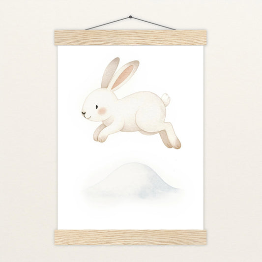 Sina der Schneehase - Motiv: "Schneehügel" Poster mit Leisten von tinylearner