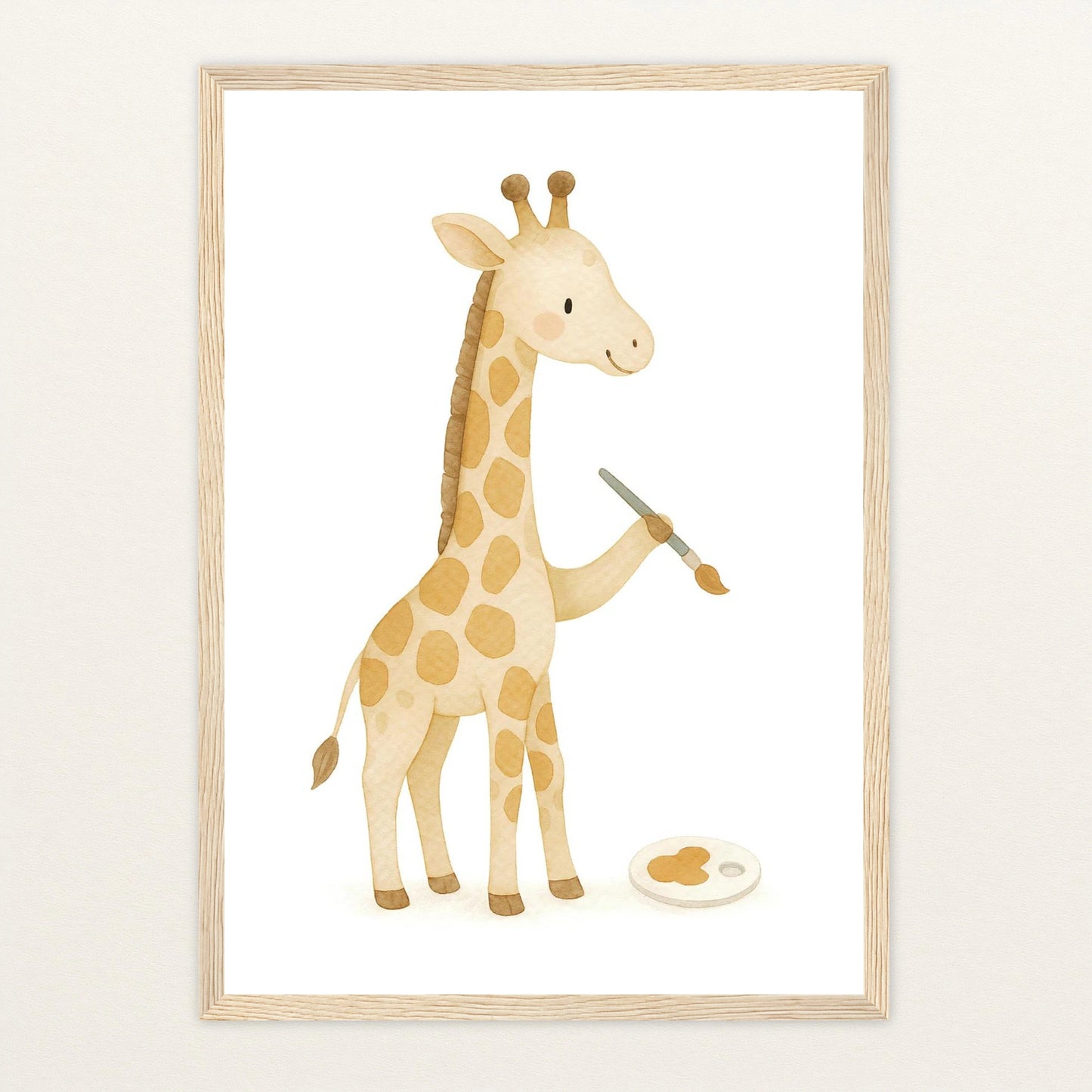 Greta die Giraffe - Motiv: "Malen" Poster mit Holzrahmen von tinylearner