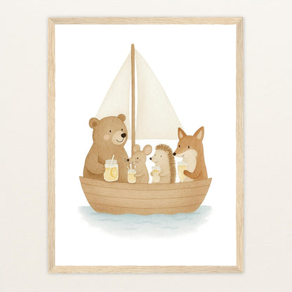 Tierfreunde - Motiv: "Segelschiff" Poster mit Holzrahmen von tinylearner