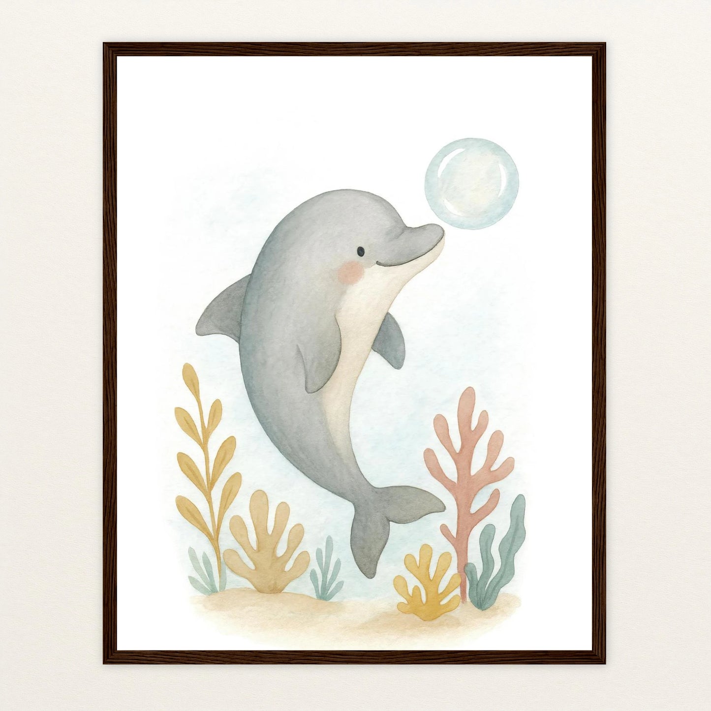 Dora der Delfin - Motiv: "Luftblase" Poster mit Holzrahmen von tinylearner