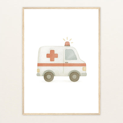 Krankenwagen Poster mit Holzrahmen von tinylearner