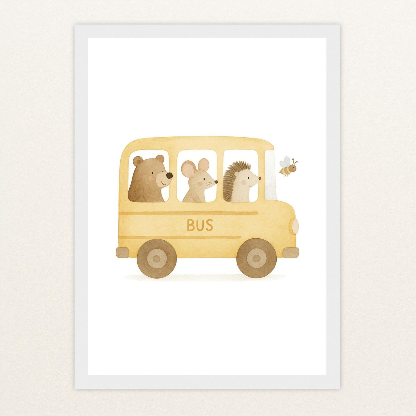Tierfreunde - Motiv: "Schulbus" Poster mit Holzrahmen von tinylearner
