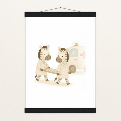 Zinni das Zebra - Motiv: "Krankenwagen" Poster mit Leisten von tinylearner