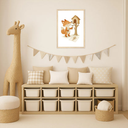 Finnegan der Fuchs - Motiv: "Baumhaus" Poster mit Holzrahmen von tinylearner