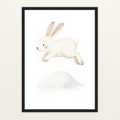 Sina der Schneehase - Motiv: "Schneehügel" Poster mit Holzrahmen von tinylearner