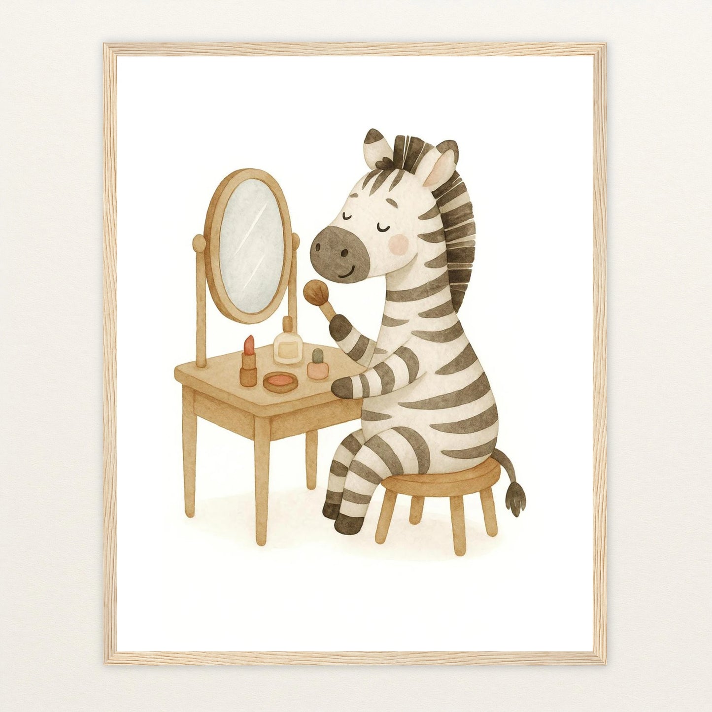 Zinni das Zebra - Motiv: "Schminken" Poster mit Holzrahmen von tinylearner