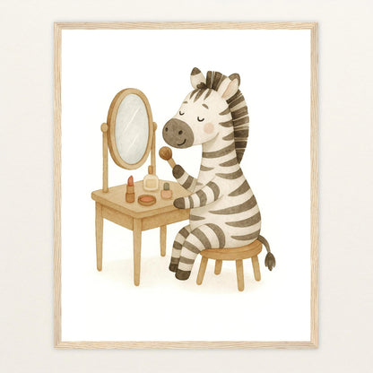 Zinni das Zebra - Motiv: "Schminken" Poster mit Holzrahmen von tinylearner