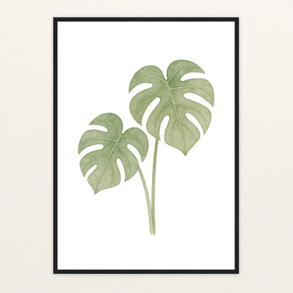 Monstera-Blätter Poster mit Holzrahmen von tinylearner