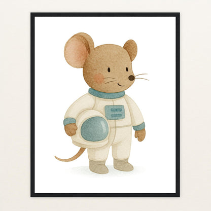 Mimi die Maus - Motiv: "Astronaut" Poster mit Holzrahmen von tinylearner