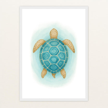 Sora die Schildkröte - Motiv: "Treiben" Poster mit Holzrahmen von tinylearner