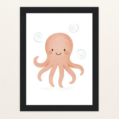 Tilli der Tintenfisch Poster mit Holzrahmen von tinylearner