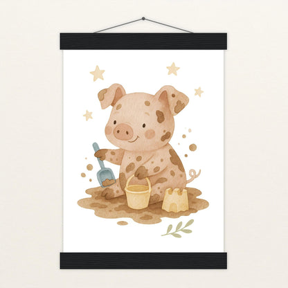 Susi das Schwein - Motiv: "Sandkasten" Poster mit Leisten von tinylearner