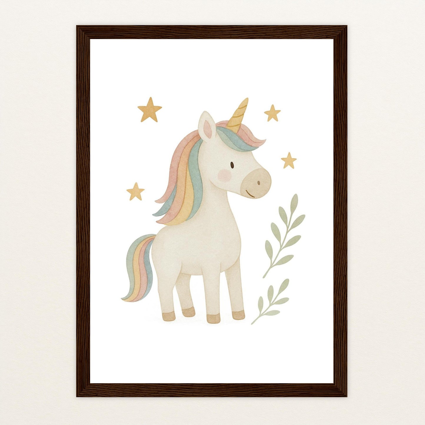 Luni das Einhorn Poster mit Holzrahmen von tinylearner