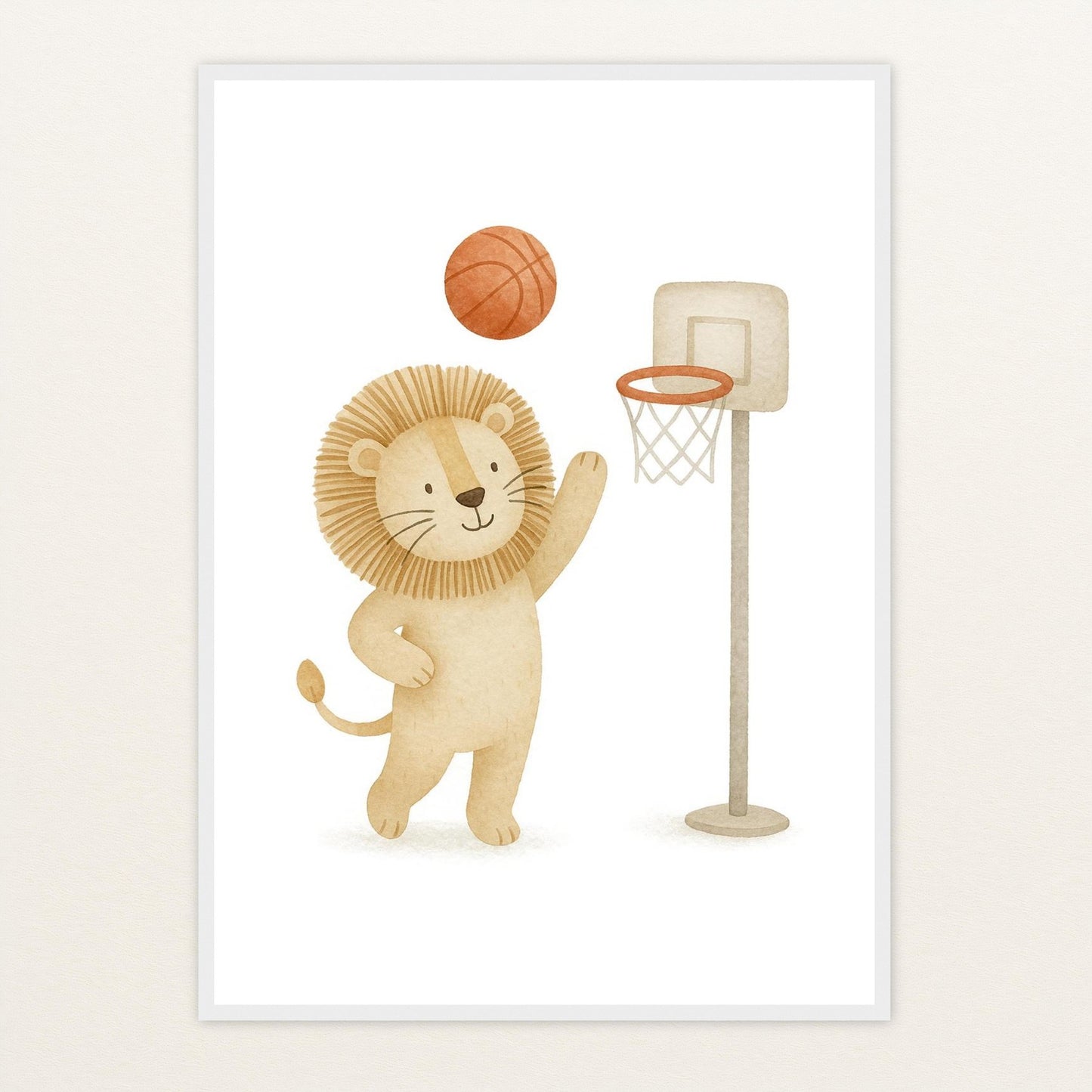 Leo der Löwe - Motiv: "Basketball" Poster mit Holzrahmen von tinylearner
